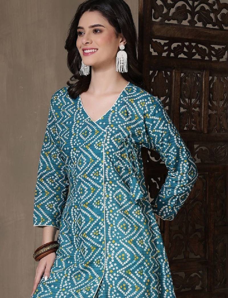 Women bandhani printed indie prints anarkali kurta