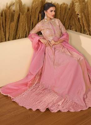 Women embroidered thread work anarkali kurta 2