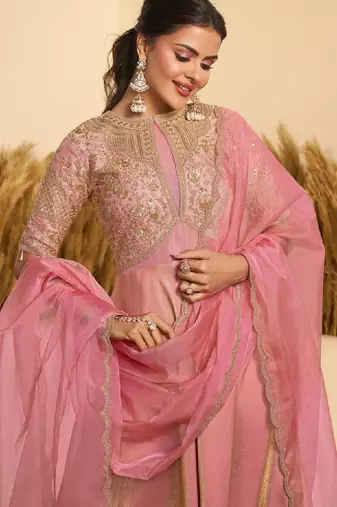 Women embroidered thread work anarkali kurta