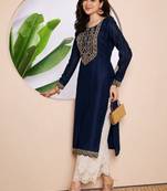 Women ethnic motifs embroidered thread work kurta