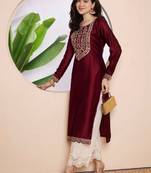 Women ethnic motifs embroidered thread work kurta