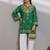 Women green floral embroidered thread work jacquard cotton kurta