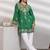 Women green floral embroidered thread work jacquard cotton kurta