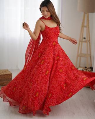 Women bandhani printed anarkali kurta 2