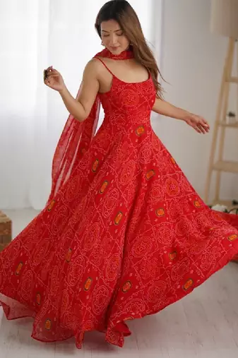 Women bandhani printed anarkali kurta