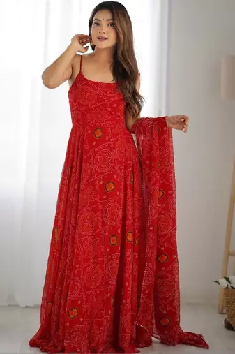 Women bandhani printed anarkali kurta