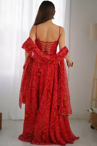 Women bandhani printed anarkali kurta