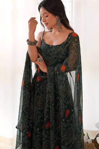 Women bandhani printed anarkali kurta