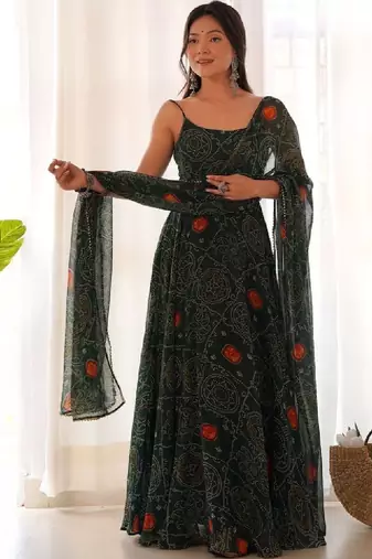 Women bandhani printed anarkali kurta