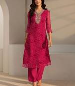 Pink bandhani printed chiffon straight kurta