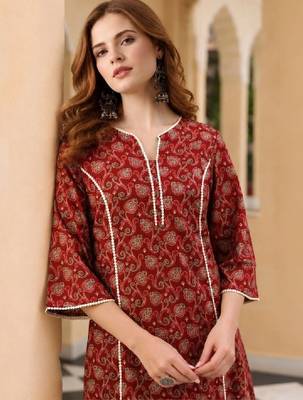 Women ethnic motifs printed indie prints kurta 1