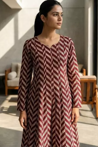 Women chevron printed anarkali kurta