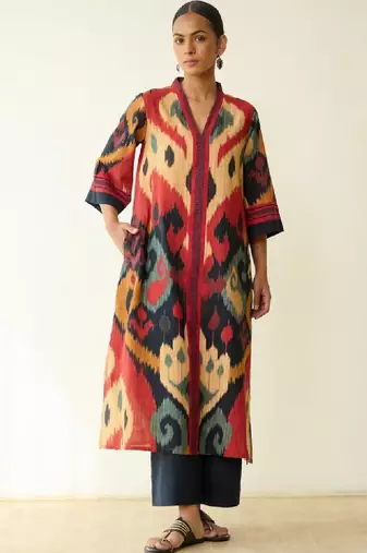 Women black printed indie prints cotton kurta