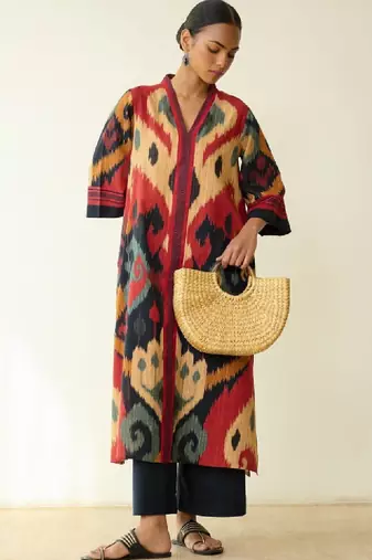 Women black printed indie prints cotton kurta