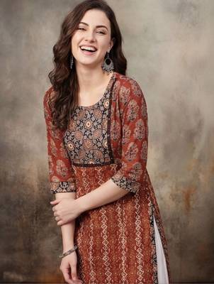 Women ethnic motifs printed indie prints kurta 1
