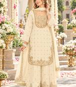 off-White chinon readymade suit with embroidery & sequence work
