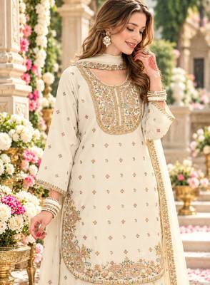 off-White chinon readymade suit with embroidery & sequence work 2