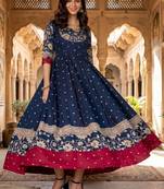 Women ethnic motifs printed thread work anarkali kurta