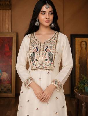 Women embroidered thread work kurta 2