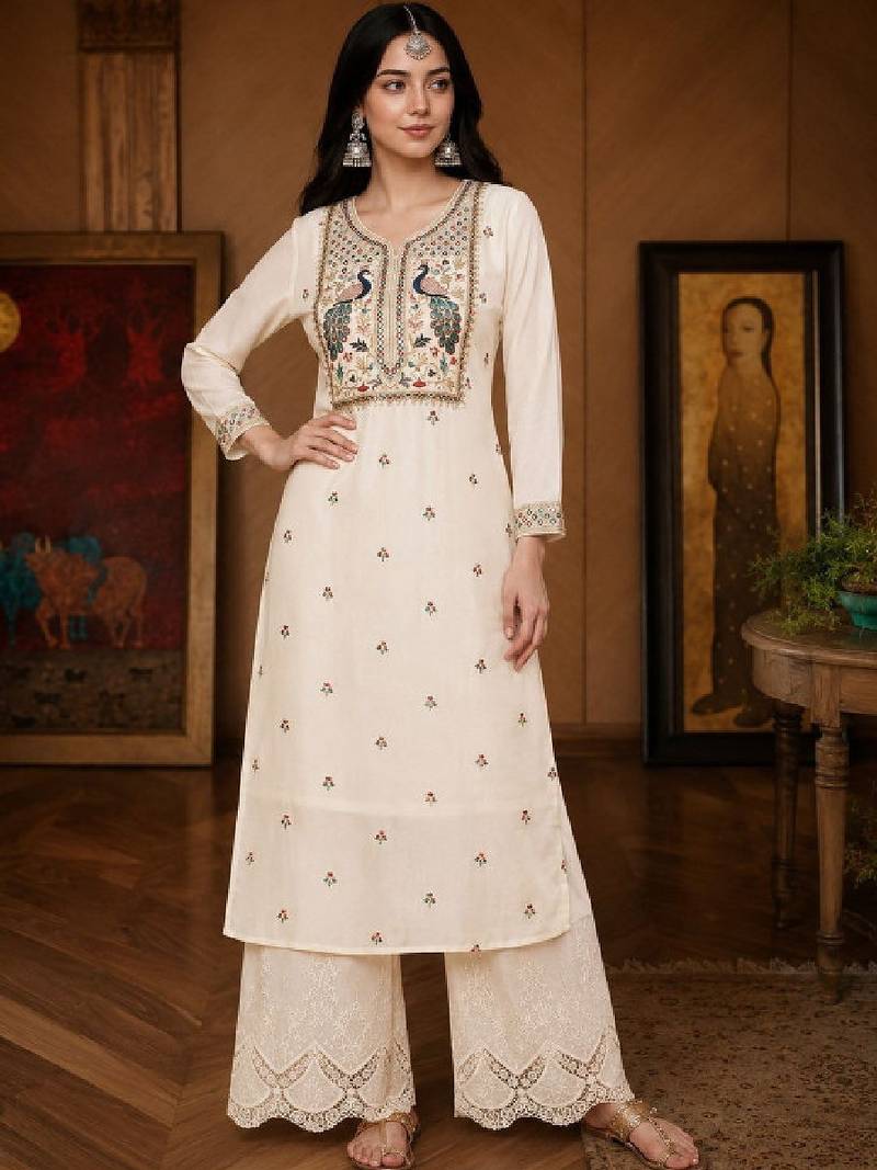 Women embroidered thread work kurta