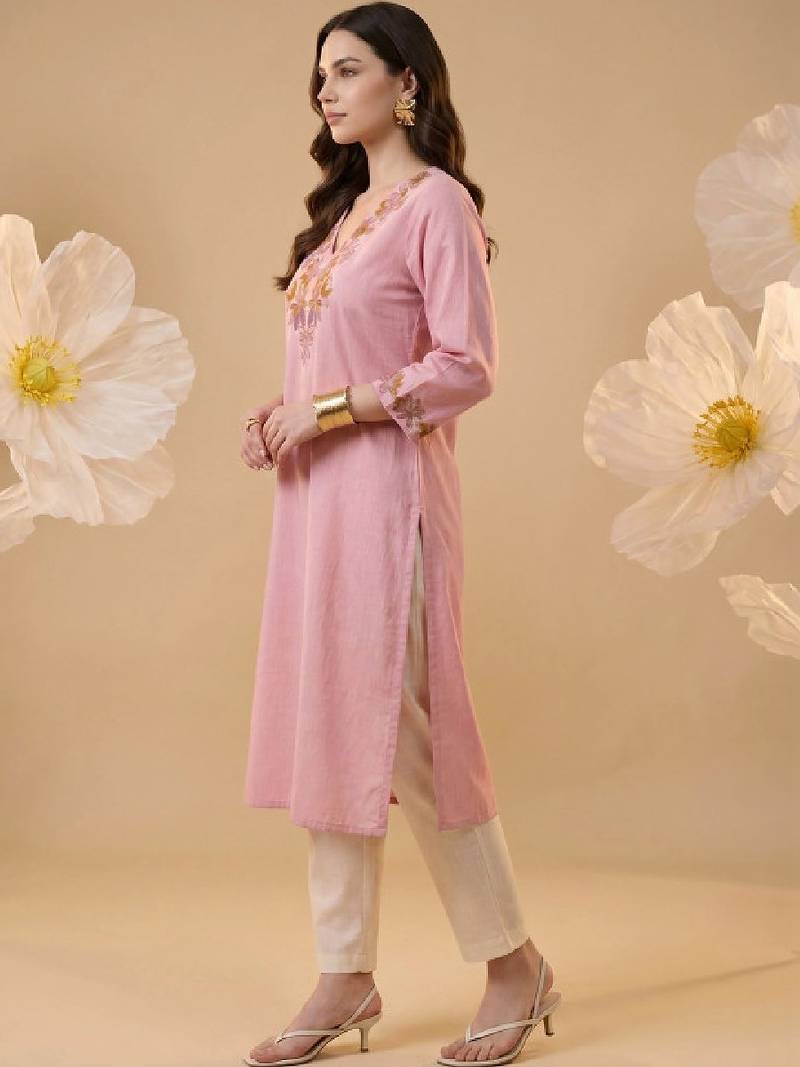 Women floral embroidered thread work floral kurta