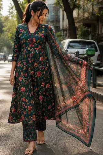 Women floral printed floral anarkali kurta