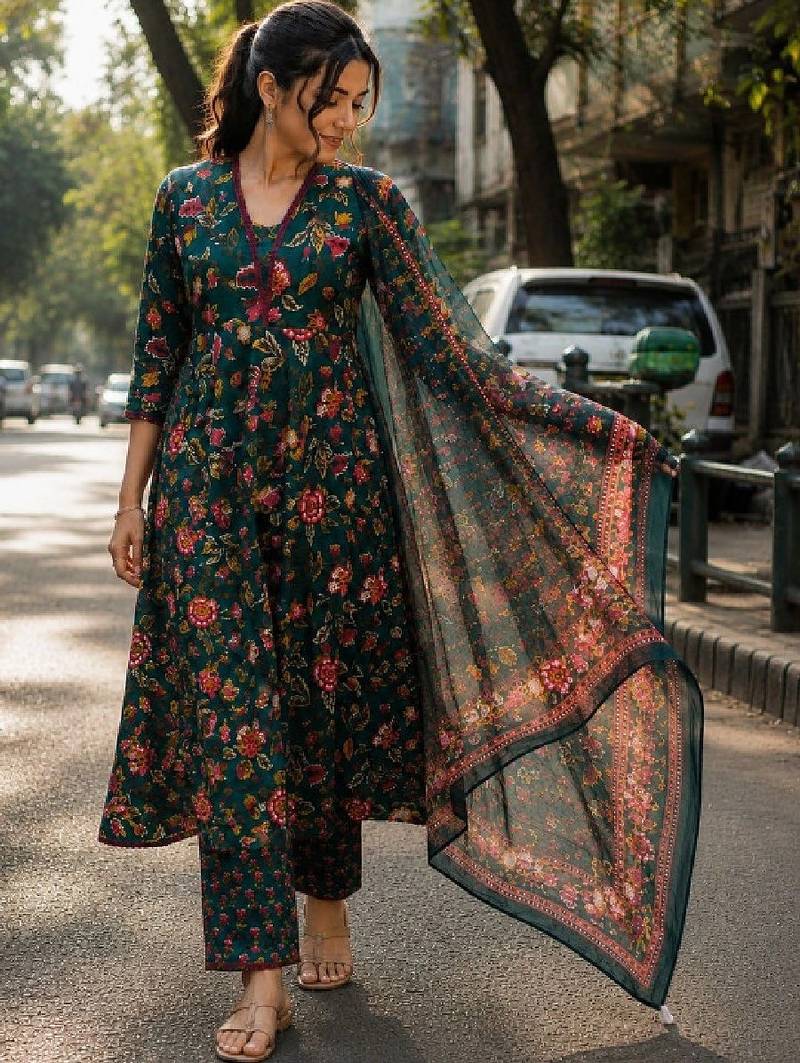 Women floral printed floral anarkali kurta