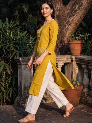 Women embroidered thread work kurta 1