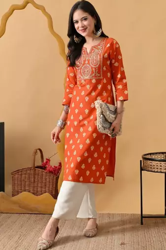 Women embroidered thread work kurta