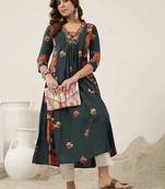 Women floral printed thread work floral anarkali kurta