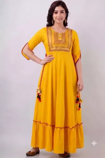 Women ethnic motifs embroidered thread work anarkali kurta