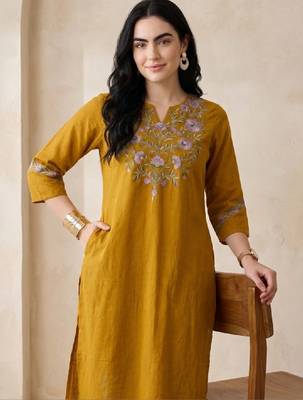 Women floral embroidered thread work kurta 1