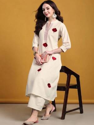 Women floral embroidered thread work floral kurta 1