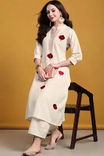 Women floral embroidered thread work floral kurta