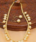 Gold Plated Studded Diamond Pearl Party Necklace & Earring Jewellery Set