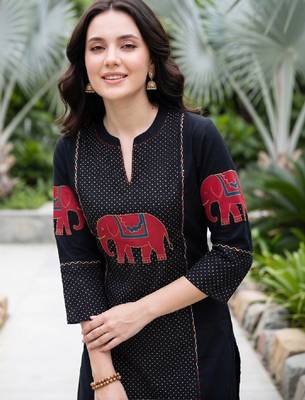 Women ethnic motifs printed thread work kurta 2