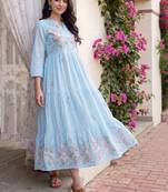 Women floral embroidered thread work floral anarkali kurta
