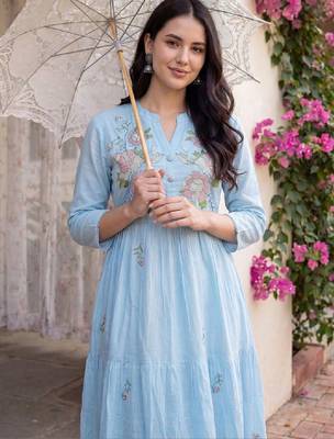 Women floral embroidered thread work floral anarkali kurta 2