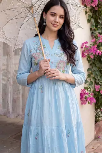 Women floral embroidered thread work floral anarkali kurta