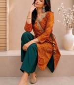 Women bandhani printed thread work kurta