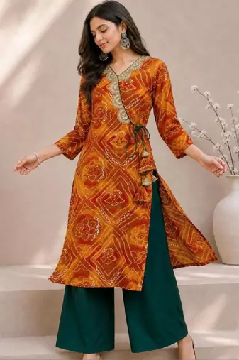 Women bandhani printed thread work kurta
