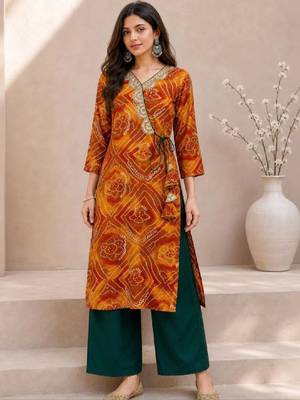 Women bandhani printed thread work kurta 3