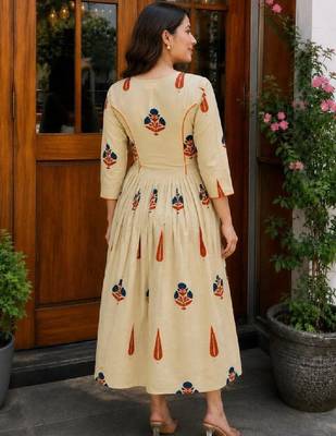 Women ethnic motifs printed mirror work anarkali kurta 2