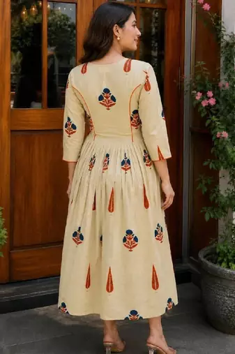 Women ethnic motifs printed mirror work anarkali kurta