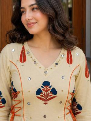 Women ethnic motifs printed mirror work anarkali kurta 4