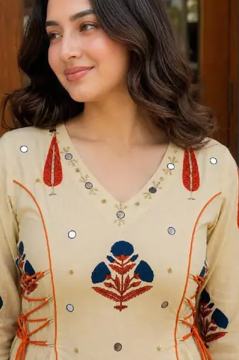 Women ethnic motifs printed mirror work anarkali kurta
