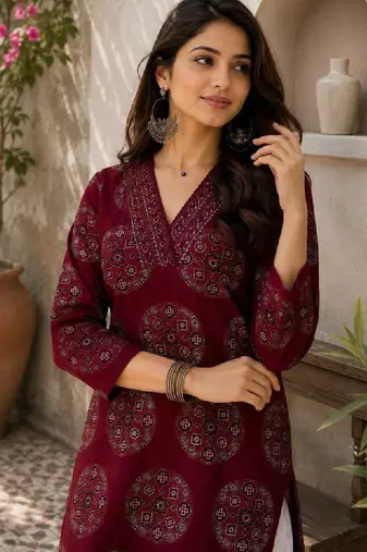 Women ethnic motifs printed indie prints kurta