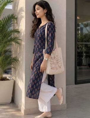 Women ethnic motifs printed indie prints kurta 4