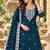 Teal georgette semi stitched suit with embroidery & zari work