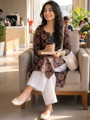 Women ethnic motifs printed indie prints kurta 4